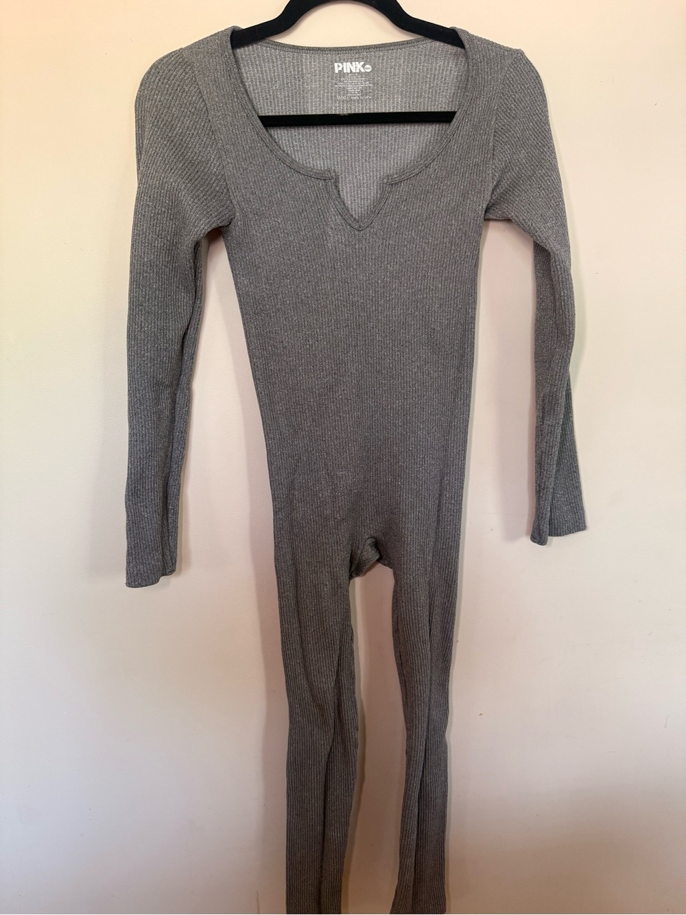 PINK Victoria's Secret Gray Ribbed Thermal Onesie